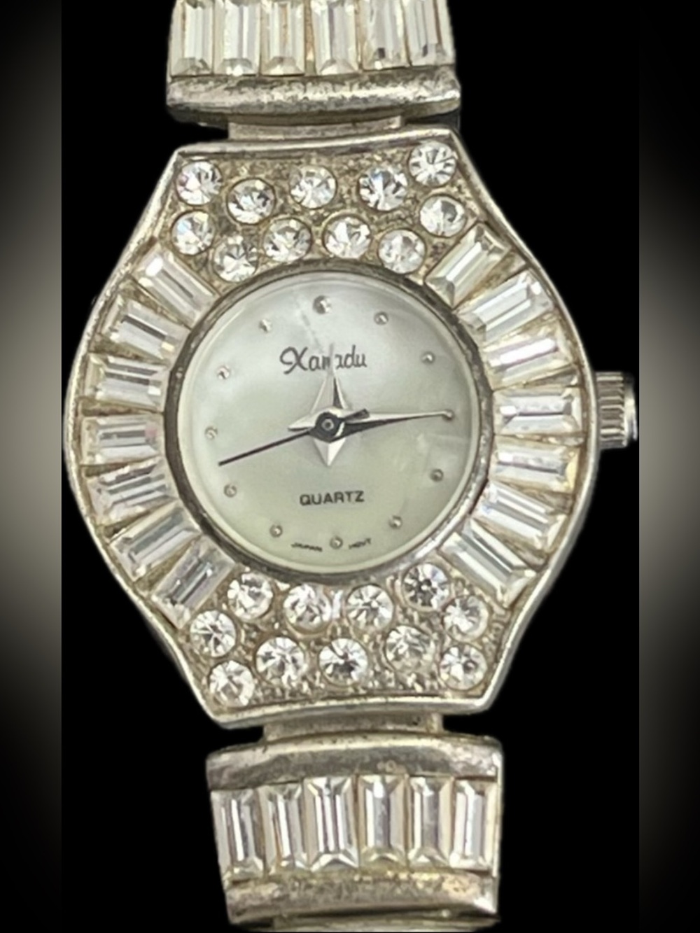 Xanadu Vintage Estate Crystal Ladies bling link silver statement bracelet watch